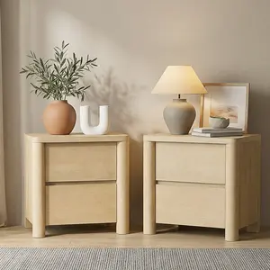 ModernMate Nightstands Set of 2, Modern Night Stand with 2 Drawers, 24.7" High Bedside Table with Round Legs & Extra Thick Top, Large Curve Profile Wood End Side Table for Bedroom, Living Room