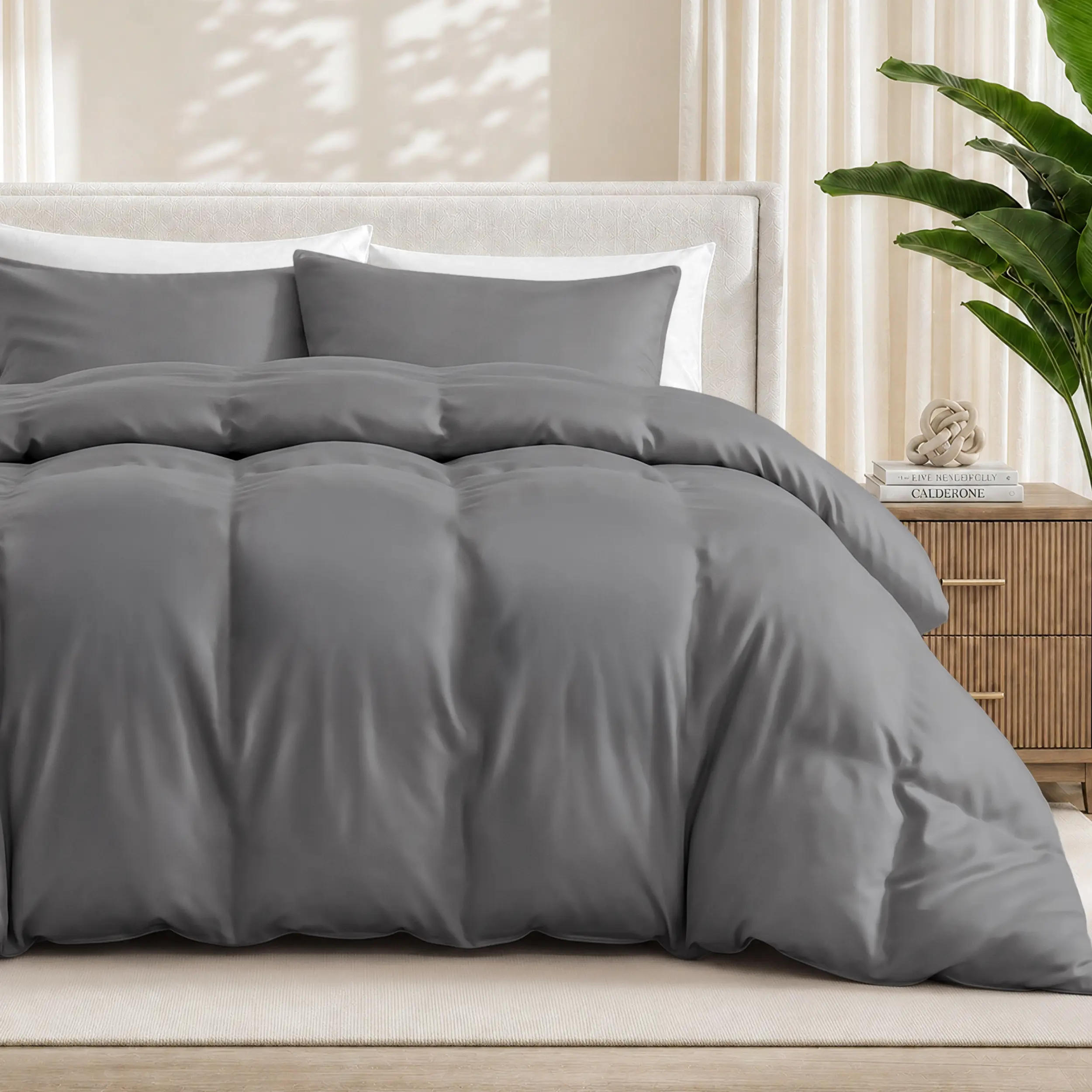 Bare Home Solid Cooling Rayon from Bamboo Duvet Cover Bedding Set - Cool Temp Control, Durable, Comfy, Breathable, Lightweight, Moisture-Wicking, Silky, 2 King Pillow Shams, Multi-Size, Machine-Washable for Simple Care, Bedroom Decor, Bedding Sets