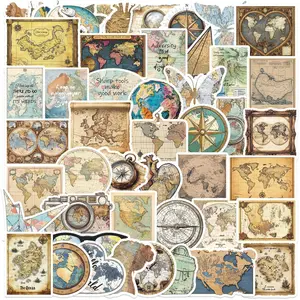 Vintage Map Series Sticker, Retro Map Pattern Decorative Sticker, DIY Decals for Scrapbooking, Journaling, Gift Wrapping