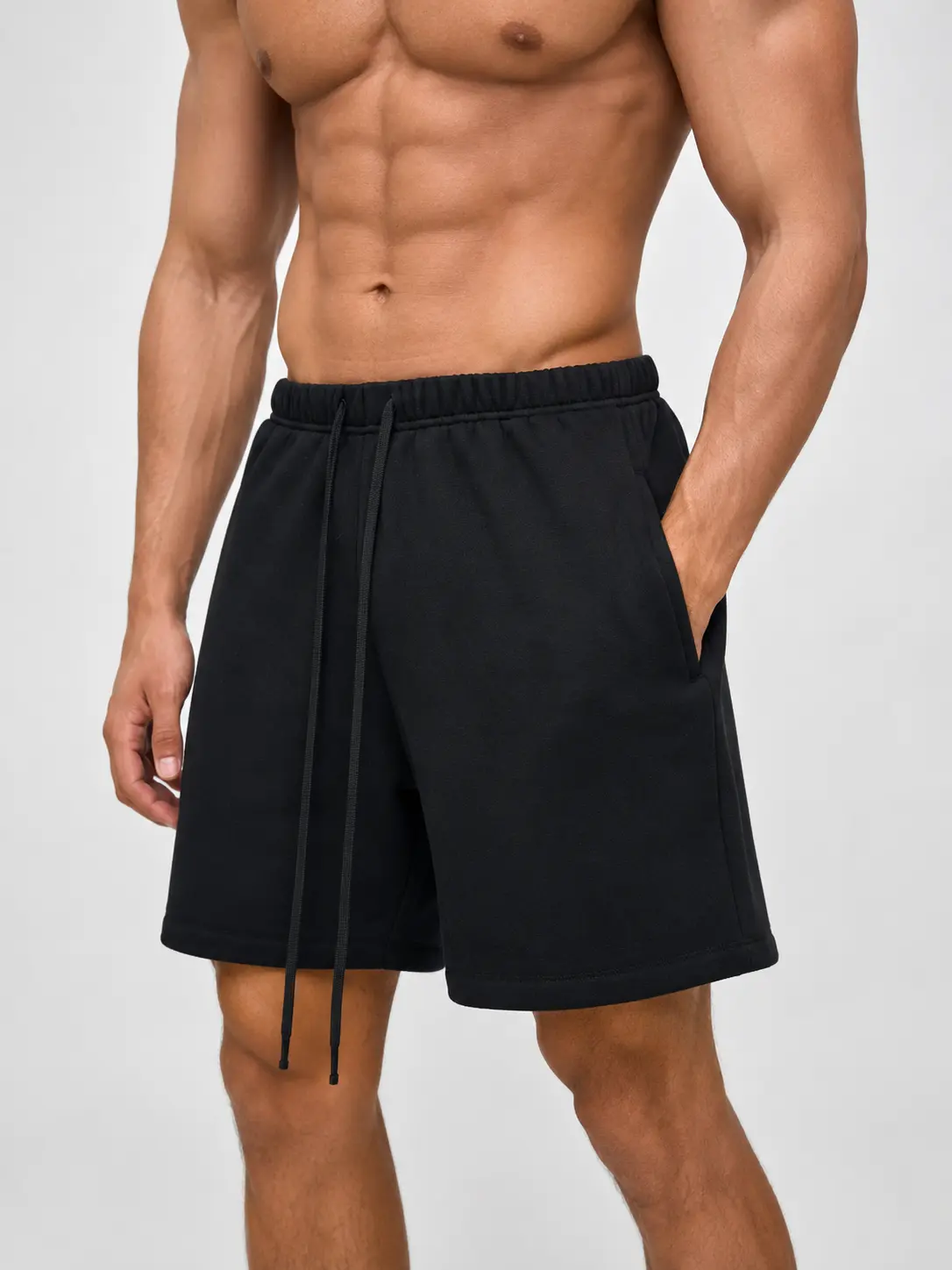 Men's Cotton Jogger Sweatshorts, Knee-Above Athletic Gym Wear with Side Pockets and a Drawstring Elastic Waist