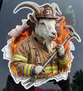 Goat Firefighter with Halligan Bar Window or Helmet Decal Tiktok