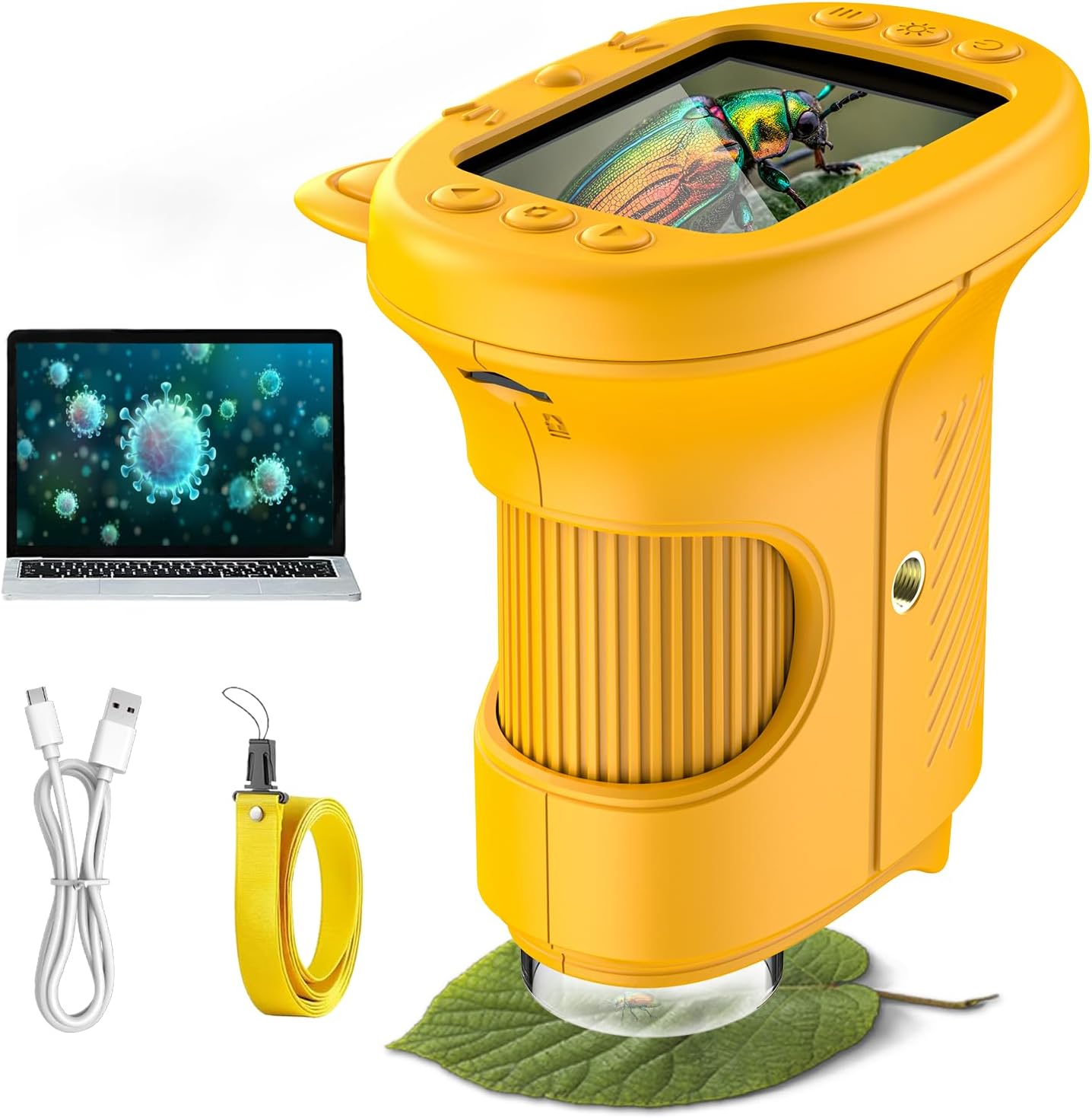 Kids Handheld Digital Microscope & Magnifying Glass, 2.4" Screen 50-1000X Zoom Portable Microscope with 8 LED Lights, Rechargeable Photo Video Nature Exploration Toy, Educational Science Gift for Boys Girls Ages 3-12