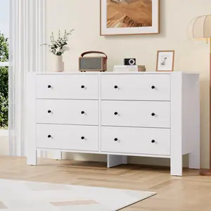 6 Drawer Dresser for Bedroom, Modern Wide Dresser Organizer with Storage Drawers, Wooden Chests of Drawers for Bedroom, Entryway, Hallway, Home Office