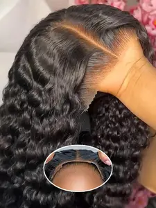 Glueless HD Lace Wig Human Hair Ready To Wear And Go Curly Pre Cut 5x5 Lace Closure Wigs Deep Wave Frontal Wig Bleached Knots For Women