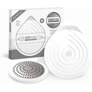 Drain Hair Catcher & Stopper Combo -  Shower + Stop Set for Bath & Sink | Stainless Steel Strainer +  Drain Plug | Clog-Free, Universal Fit (White, 2 Pack)