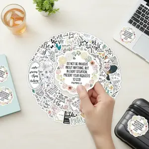 The Bible Quote Decorative Sticker, 50pcs Creative Slogan Graphic Sticker for DIY Scrapbook Laptop Luggage Decoration, Summer Gifts, Personalization