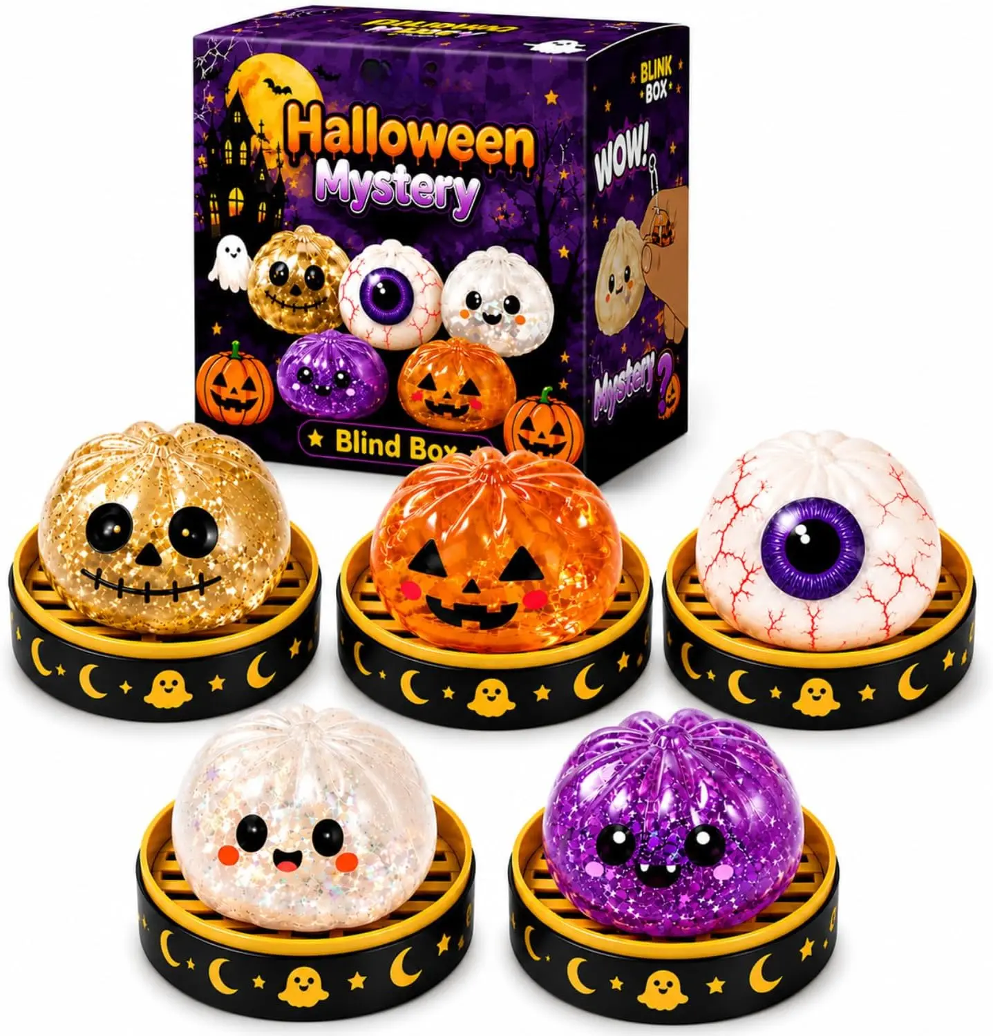Halloween Ghost Dumpling Squishy, Cute Bao Dumplings Slow Rising Stress Ball Squeeze Stress Relief Fidget Sensory for Anxiety Stress Party Favors Holiday & Birthday Gifts (A-5pcs)