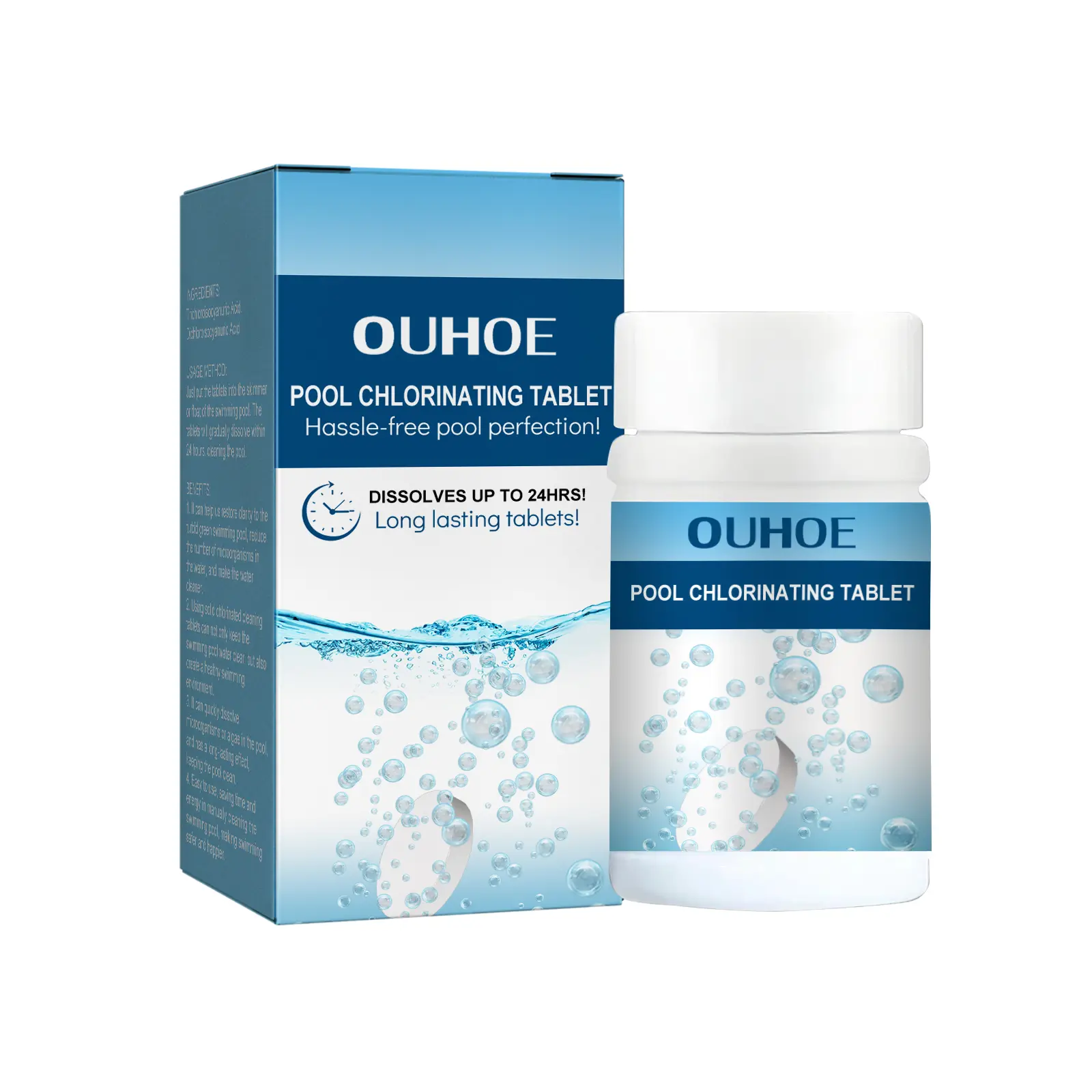 Pool Chlorine Tablets, Quick-Dissolving Multi-Function Effervescent Tablets for Water Quality Cleaning and Odor Removal