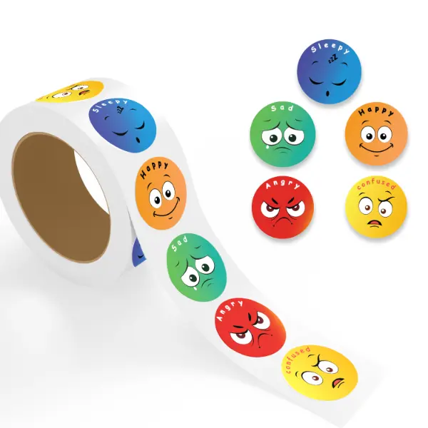 StickerJet Emotion Face Stickers, 500 Count Round Reward Labels, Colorful Mood & Feeling Stickers, Self-Adhesive Classroom & Kids Craft Stickers