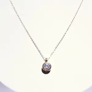 18k Solid Gold 1ct Moissanite Solitaire Cora Necklace: Minimalist Bezel Setting