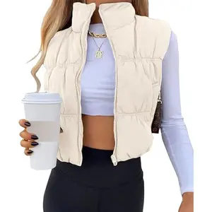 PiePieBuy Women's Lightweight Puffer Vest Winter Crop Sleeveless Jacket ZipUp Warm Outerwear with Padding