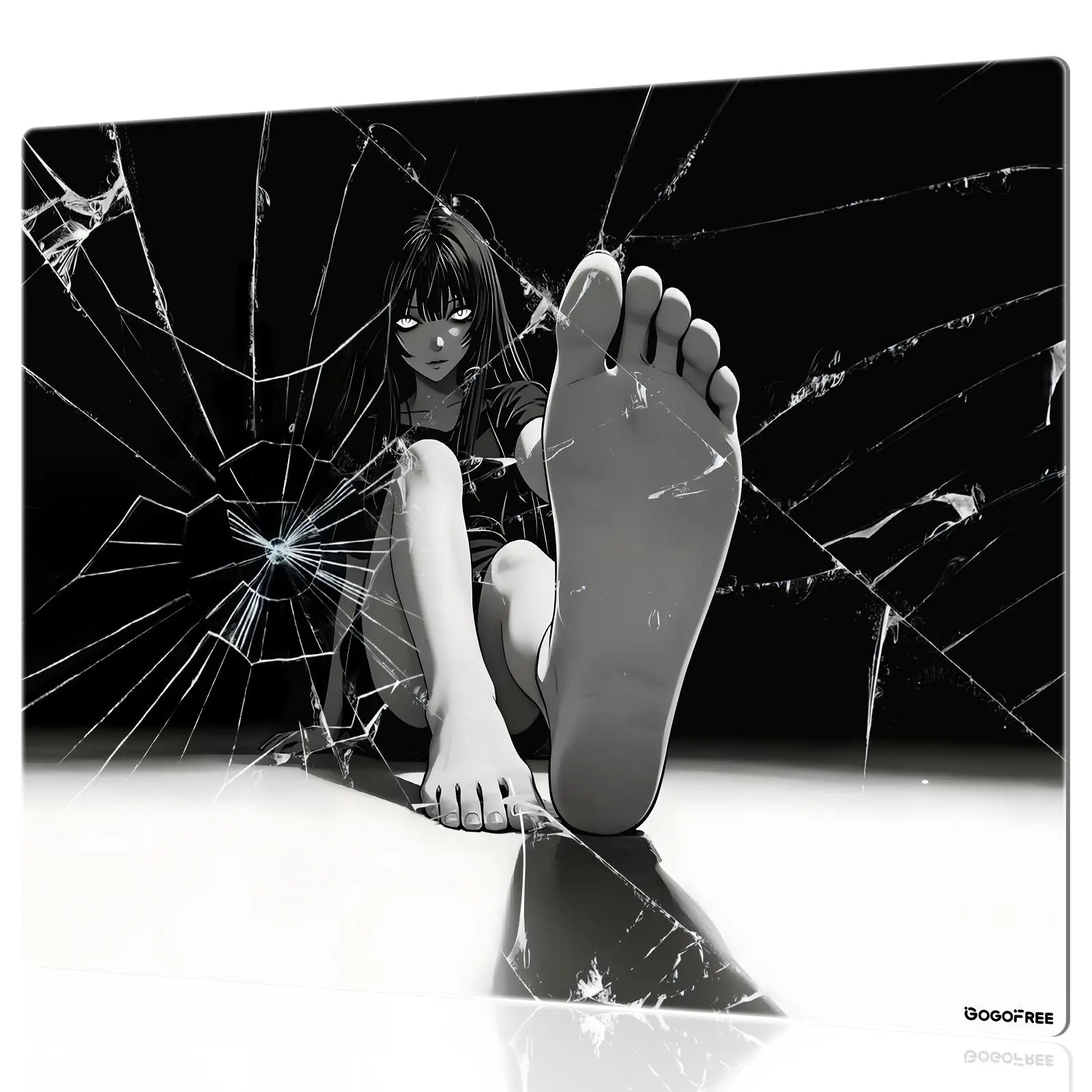 GOGOFREE Premium Anime Tempered Glass Mousepad, Unique Broken Glass Anime Girl Print, Ultra-Smooth Surface for Fast Mouse Swipes, Non-Slip Silicone Base, Scratch-Water Resistant, Durable Easy-to-Clean, Ideal for Gamers, Compact To Extra-Large, Durable & S