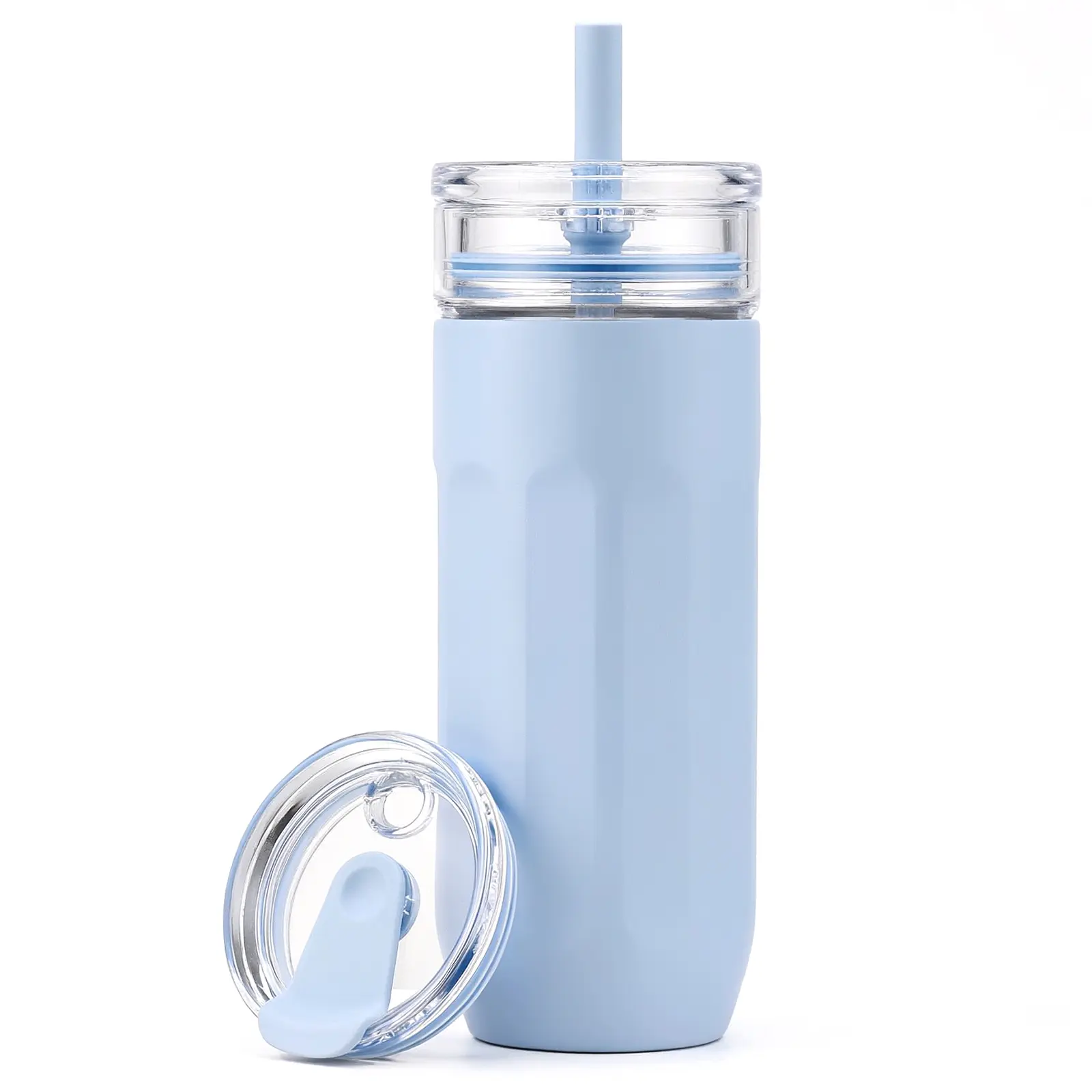 WINSA 18OZ Dual Layer Tumbler Stainless Steel Shell Glass Liner 2-in-1 Cup With Straw & Sip Lid Vacuum Insulated Cold Cup For Iced Coffee Boba Smoothies Travel Reusable Drink Mug