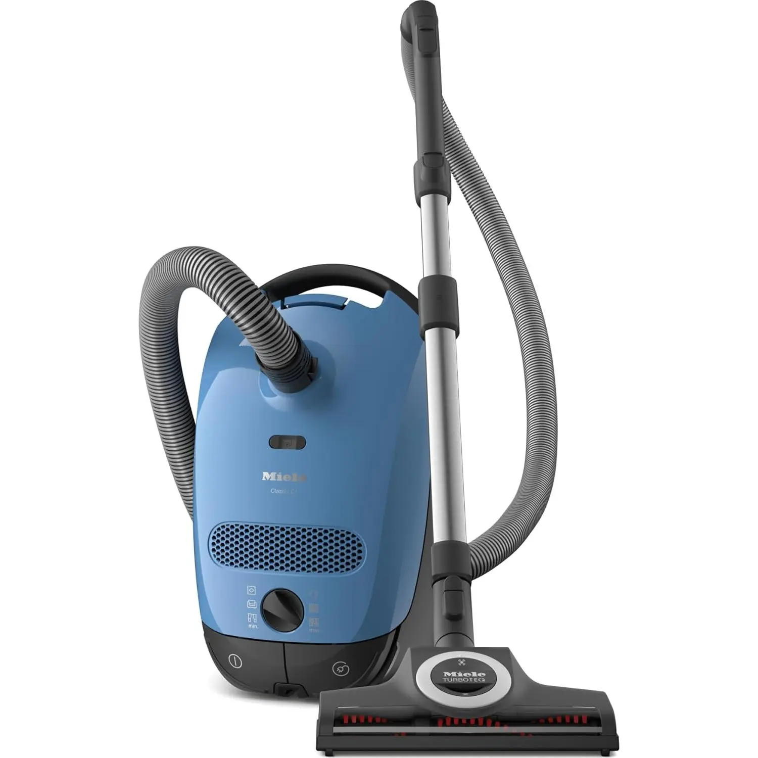 Miele Classic C1 Turbo Team Bagged Corded Canister Vacuum Cleaner - Tech Blue, Push Button, 120V, 17 lbs Weight, 60 dB, 1200W, Multi-Floor Attachment Brush Vacuums Kit with Crevice Tool, 60 Decibels, Accessory Kit