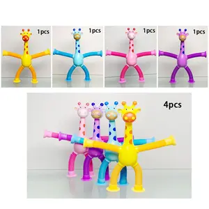Suction Cup Giraffe Toy, Pull Tube Toy, Stress-Relief Travel Toy for Kids, Gift for Boys & Girls, Rattle Maracas Sensory Toy for Infants