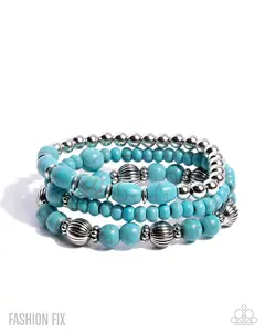 Earthy Express - Blue Turquoise Silver Stretchy Bracelet Stack - Paparazzi - Fashion Fix  August 2025