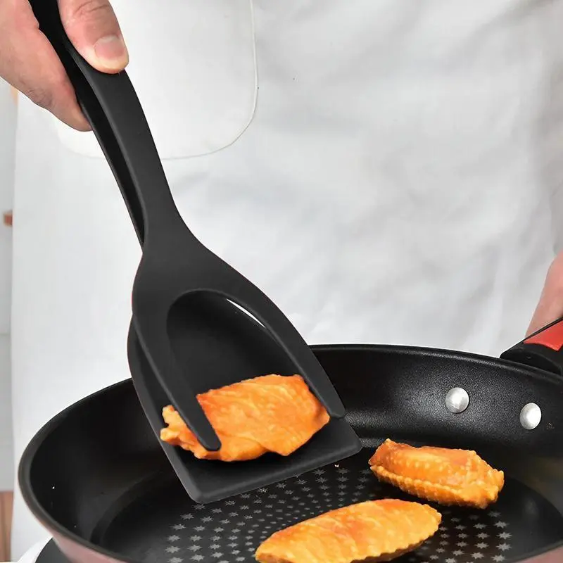 2 in 1 Spatula Tongs, 1 Count Multifunctional Cooking Spatula Tongs, Heat Resistant Cooking Tool for Egg, Pancake, Steak, Kitchen Gadgets