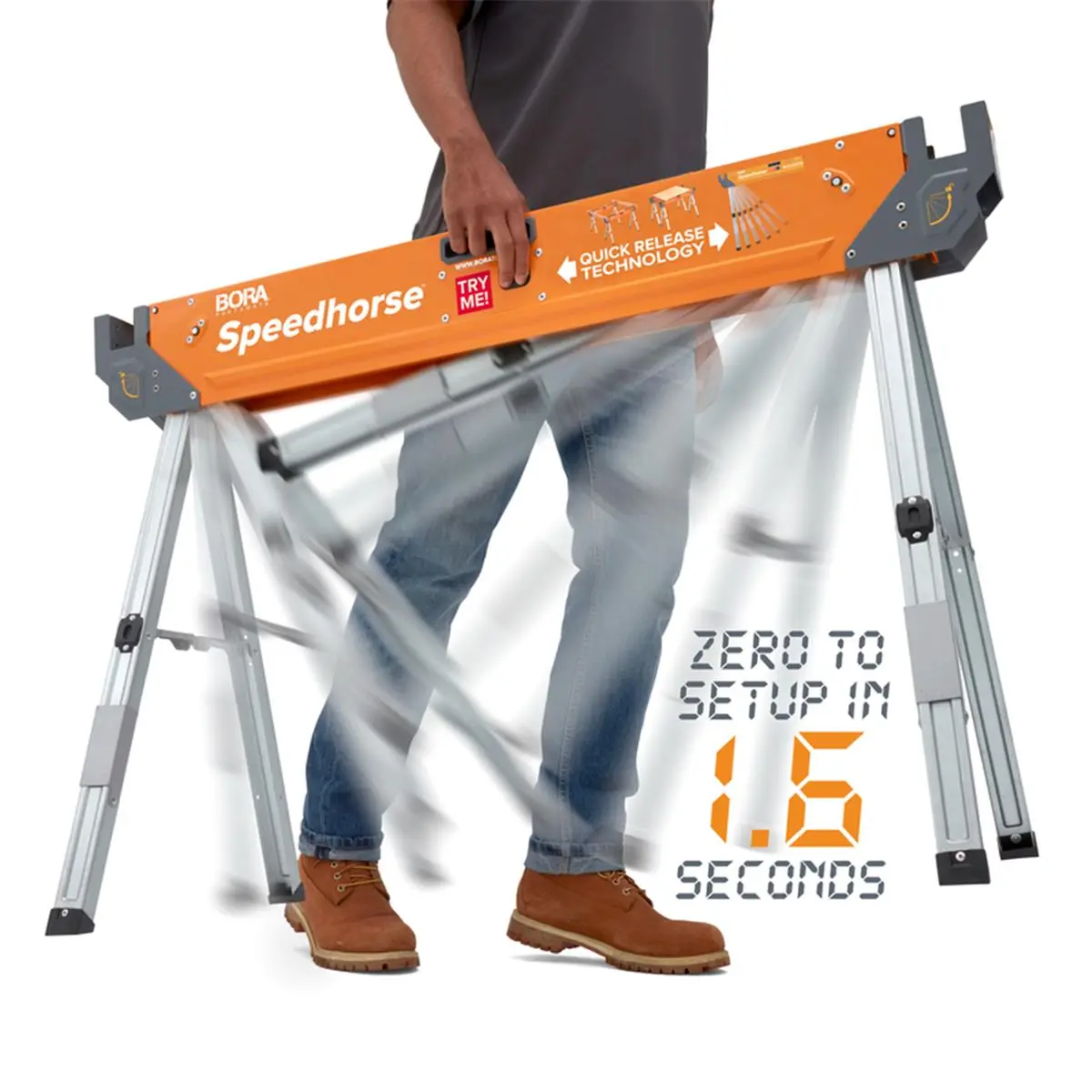 Steel 212 MAIN Speedhorse Sawhorse with Handle, 31.5x45 in. Dimensions, 1500 lbs Capacity (Bora 2005888 Portamate Model)