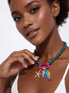 Summer Beach Style Multi-Layer Beaded Necklace, Colorful Fish & Starfish Pendants, Bohemian Jewelry for Vacation and Beach Parties, Dangling Charms Necklace