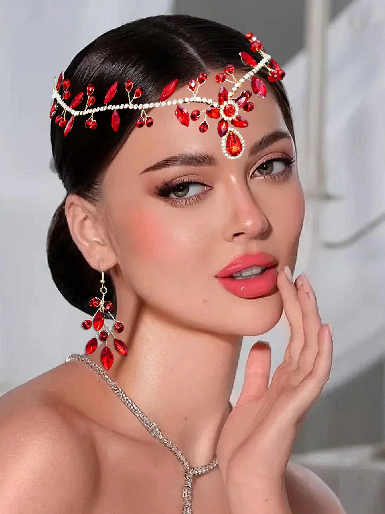 Handmade Crystal Bridal Headband, Elegant Alloy Updo Hair Accessory for Weddings, All-Season Argyle Pattern, Single Piece