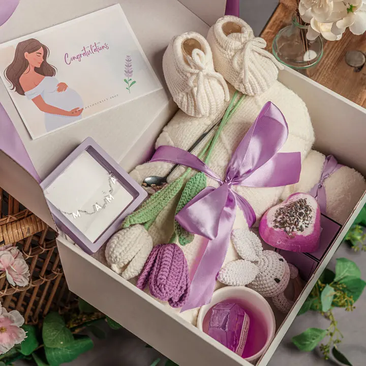 Luxe Lavender Mama & Baby Ultimate Gift Bundle – Luxury Baby Shower Gift Basket for Mom & Baby