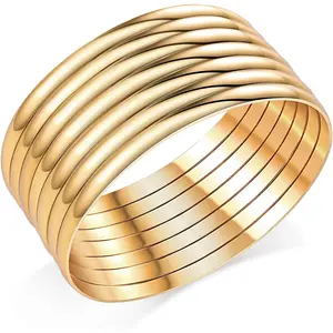 Stainless Steel Extra  (XXL) Plus Size Bangle Bracelets Set for Women, Set of 7 count, 9.6 Inches