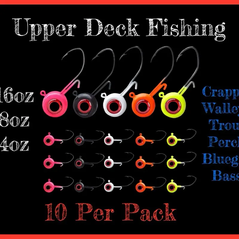 Upper Deck Fishing 3D Eye Jig Heads  W/Sickle Hook & Wire Keeper 10PK