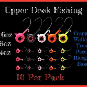 Upper Deck Fishing 3D Eye Jig Heads  W/Sickle Hook & Wire Keeper 10PK
