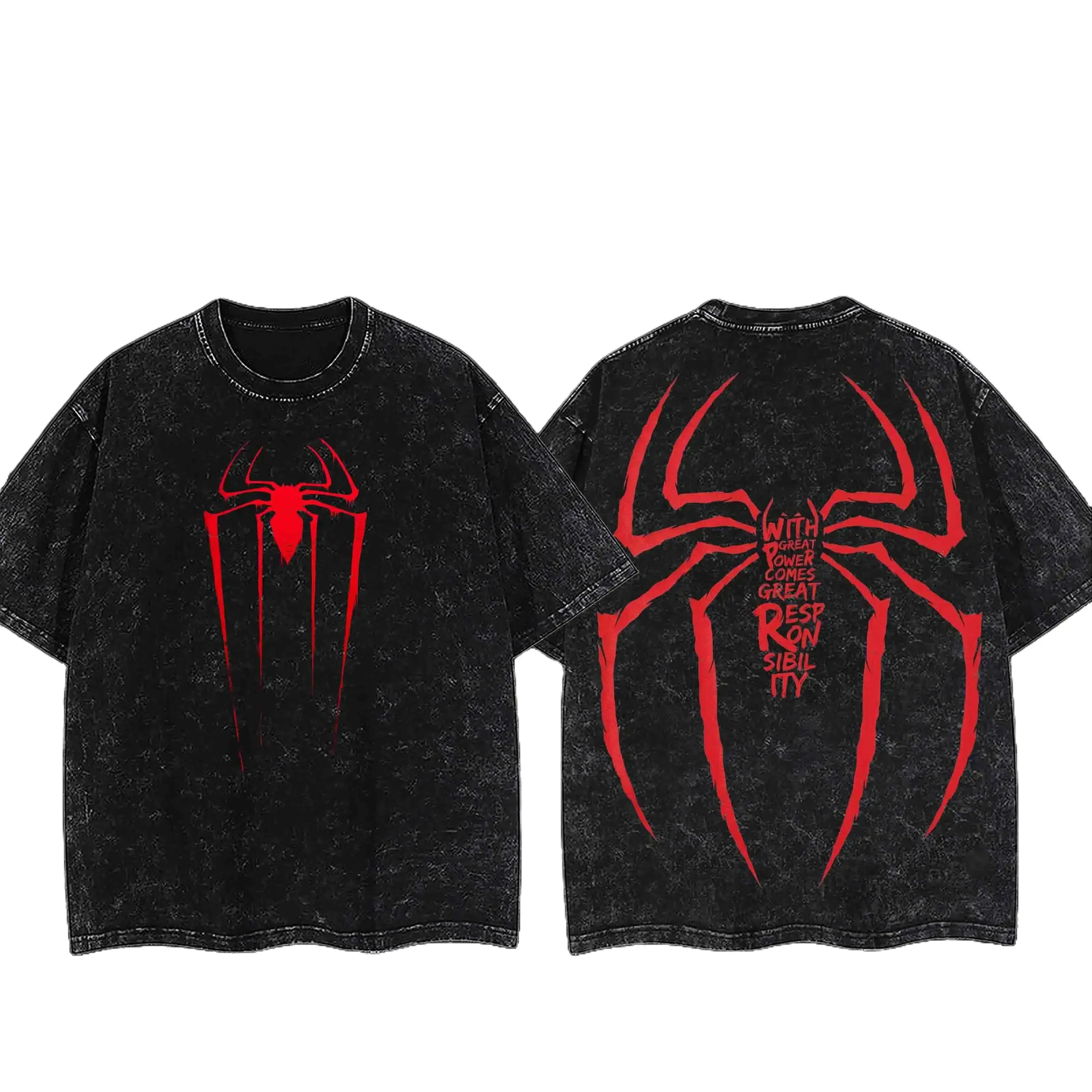 Vintage Washed Heavyweight Spidey Tee, Oversized Dark Aesthetic Streetwear Graphic T-Shirt for Men & Women. Grunge Distressed Edgy Workout Gym Pump Cover, Cyberpunk Y2K Retro Urban Menswear. Thick Premium Heavy Cotton Limited Edition Tops Sizes Up To 3XL!
