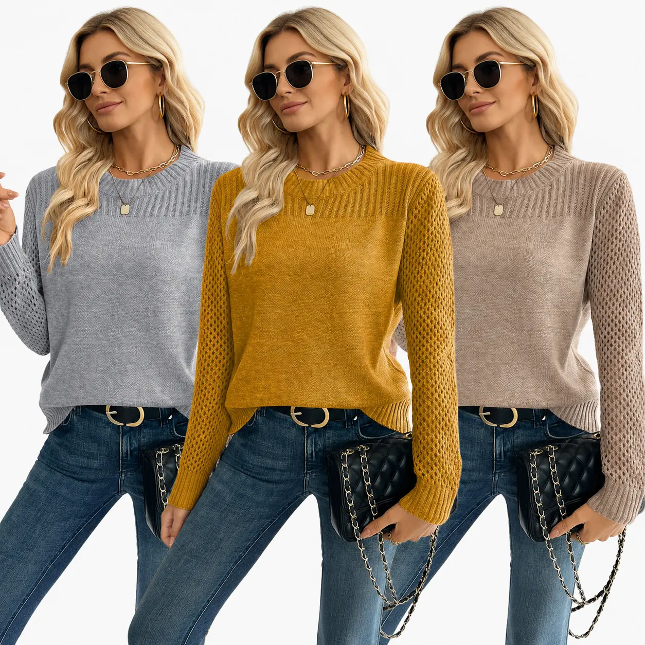 Women's Long Sleeve Sweaters Crew Neck 2026 Fall Knit Pullover Sweater Basic Casual Fit