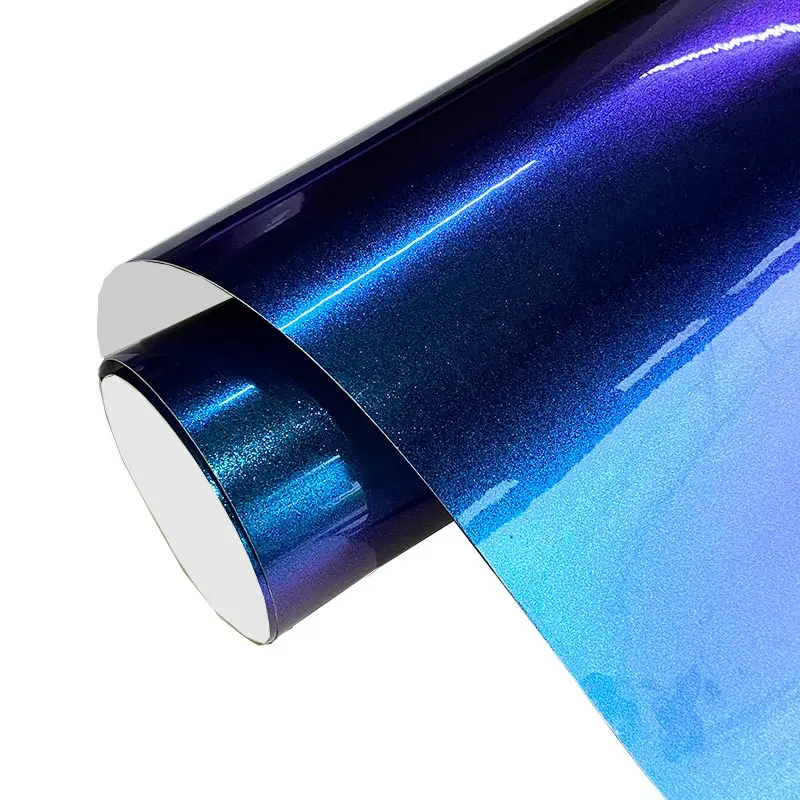 Ultra Glossy Purple Blue Pearl Glitter Metallic Chameleon Vinyl Wrap Film Car Wraps Vehicle Exterior Decoration Car DIY Sticker Decal With Air Release Self Adhesive Car Decals Car Vehicle Decoration Cool Car Decoration