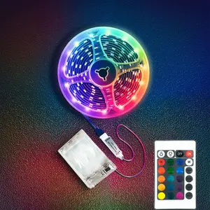 Battery Powered LED Strip Light (No Battery), RGB Color Changing Flexible LED Light with 24 Key Controller, Suitable for Bedrooms, Tables, Cabinets, Home, Room Decor