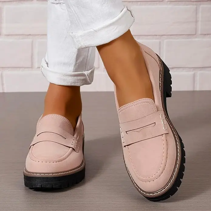 Walking Shoes for Women, Classic Penny Loafers with Chunky Platform Lift, Comfortable Slip-On Footwear, Casual Dressy Women's Shoes