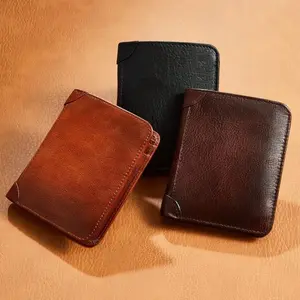 2026 NEW Men's RFID Genuine Top Cowhide Leather Retro Short Tri-fold Wallet with 2 ID Windows & 11 Credit Card Slots Durable Multi-function Card Holder Perfect Gift