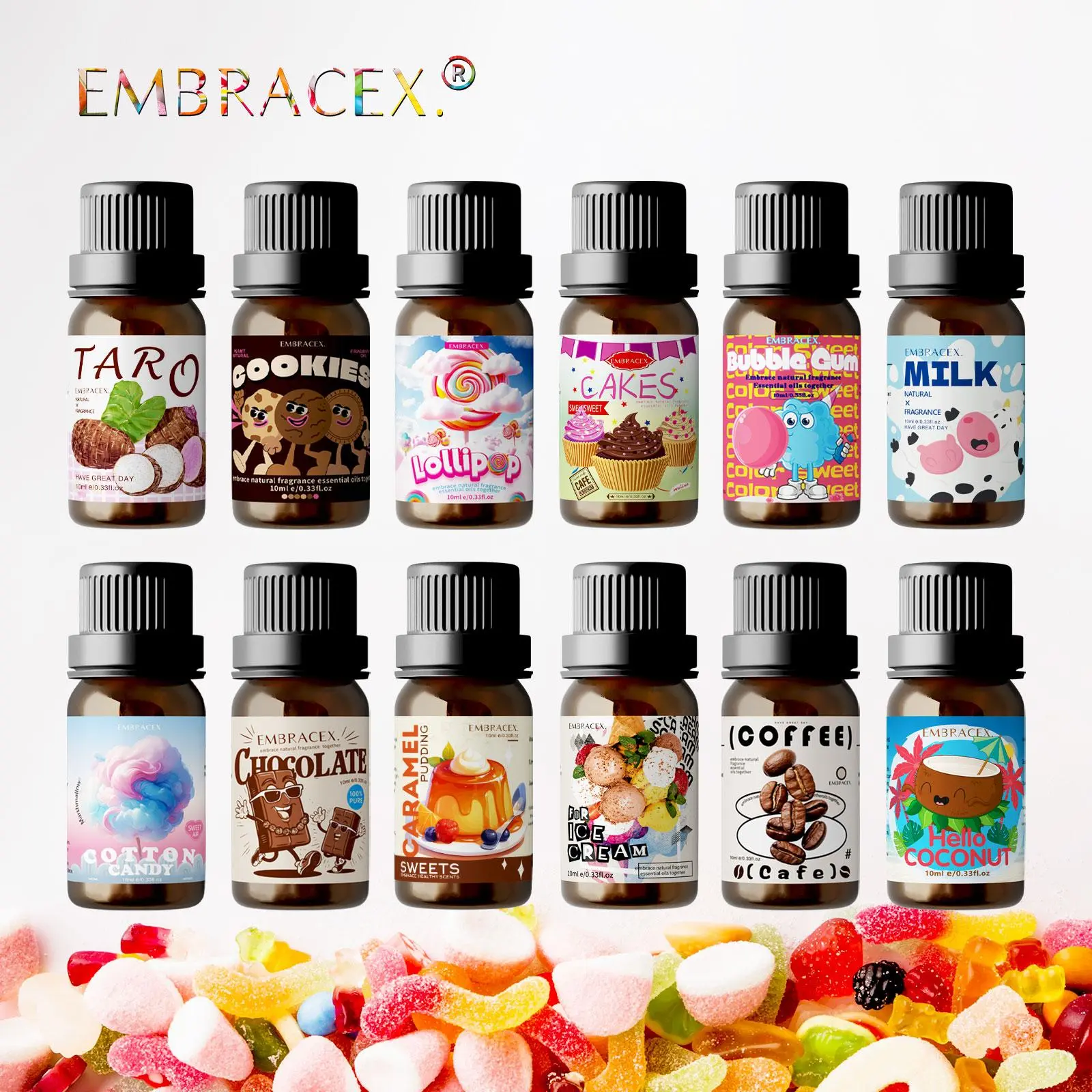 10ML Food Themed Aromatherapy Scented Oil, Aromatherapy Diffuser Oil, Scent for Diffusers, 12pcs/set Candle Making Fragrance Oil, Home Fragrances, Suitable for DIY Candles, Soaps, Aromatherapy Machines, Humidifiers, Car Aromatherapy