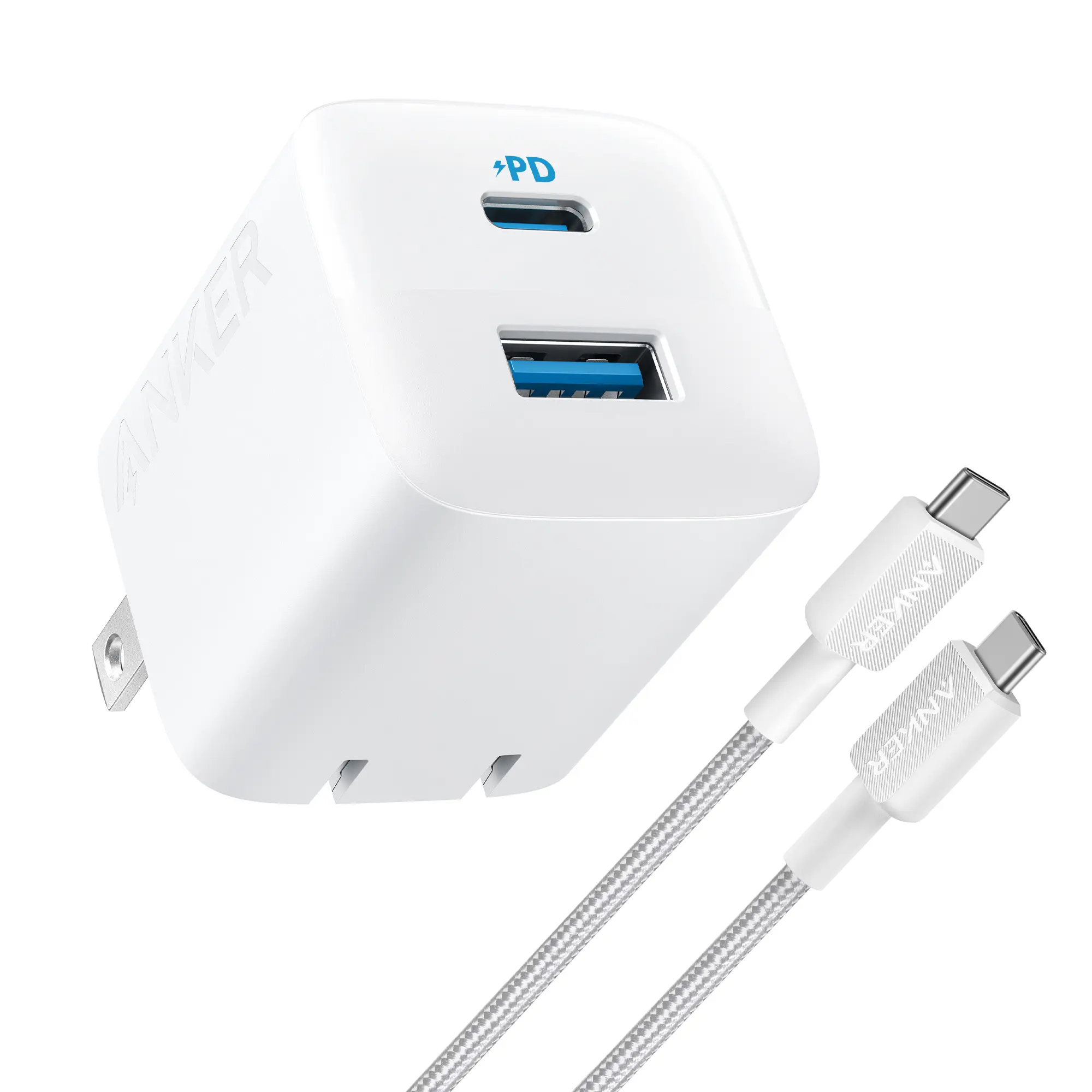 Anker 33W 2-Port Wall Charger with USB-C to USB-C Cable, 6 ft, White