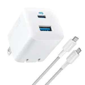 Anker 33W 2-Port Wall Charger with USB-C to USB-C Cable, 6 ft, White
