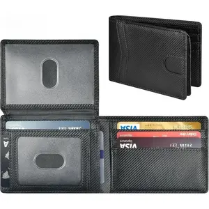 Slim RFID Blocking Carbon Fiber Wallet for Men Minimalist Leather Card Holder with 2 ID Windows Portable & Stylish Front Pocket Design Must-Have Gadget for Business & School