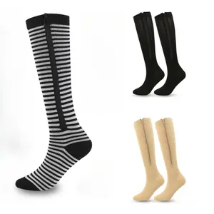 Zip‑Toe Cycling Compression Socks – Long‑Calf Elastic Support for Outdoor Sports, Cold‑Weather Riding