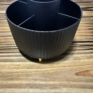 360-Degree Rotating Makeup Organizer Box, 5-Grid Plastic Cosmetic Storage Rack with Luxury Stripe Design, Portable Brush Holder and Beauty Organizer