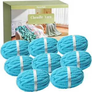 Chunky Chenille Yarn for Hand Knitting 8  Pack Chunky Yarn for Hand Soft Blanket Knitting, Bulky Thick  Yarn for Crocheting (Lake Blue)