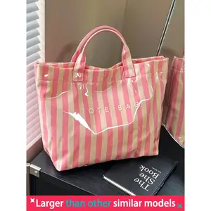 2026  Striped Handbag High-Value Lightweight Commuter Fashionable Tote Bag Large Capacity Portable Travel Shoulder Bag Casual All-Season Beach Bag