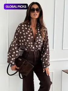 Women's Elegant Casual Polka Dot Top, Loose Fit Long Sleeve Blouse Shirt, Semi-Transparent Stand Collar, All Seasons
