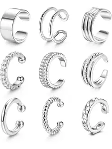 Ear Cuffs for Women Non Piercing Adjustable Clip on 14k Plated Stud Earrings, Faux Cartilage Helix Wrap Cuffs Set for Girls, Earring Stack Earcuff