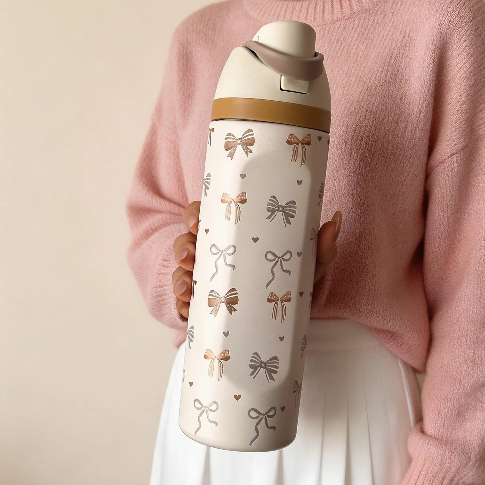 Multicolor Bowknot Stainless Steel Insulated Tumbler, 24/32/40oz, Includes Straw, Cold and Heat Retention, Travel Water Bottle, Unique Gift