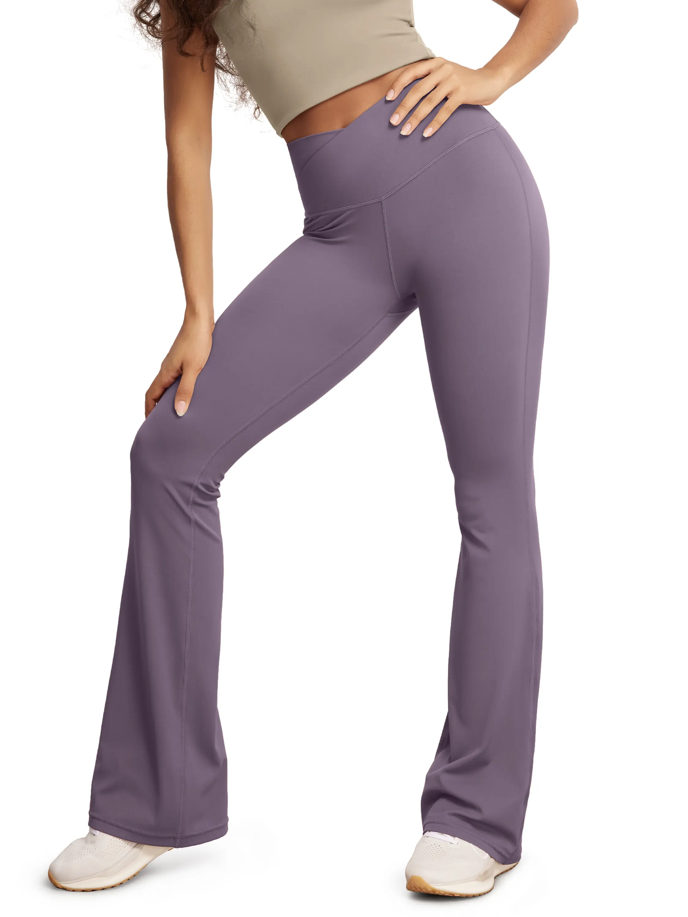 ODODOS Cloud Feeling Crossover High Waist Flared Pants for Women, Bootcut Yoga Pants with Back Pocket-30/32" Inseam, Flare Leggings, Athleisure Wear, Sporty Chic, 30 Inches, Female, S