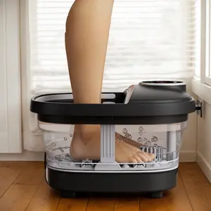 Christmas Gifts At-Home Folding Foot Spa with Heated Massage Rollers, Automatic Heating, Temperature Controll - Ideal for Relaxation and Foot Care Light Black Bathroom Restroom