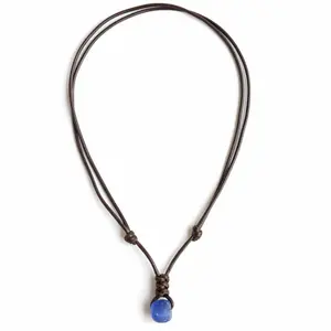 Surfer Deep Blue Sea Glass Brown Necklace Adjustable Waterproof Women Men