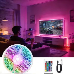 RGB Light Strip with Remote Control, Vibrant RGB Lighting, USB Powered Adjustable Lighting, Ideal for TV Backlighting Home Decor Bedroom Party Gaming Room, Adjustable Led Lights, Dimmable Led Lights
