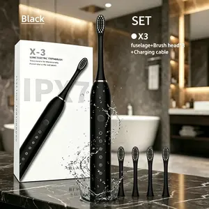 Toothbrush Rechargeable Ideal for Adults Children, 6Optional Modes IPX7 USB Fast Charging ElectricUltrasonic Toothbrush with 2 min Build in Timer &4Replacement Brush Heads mother's day gift(Black)，mother'sdaygift